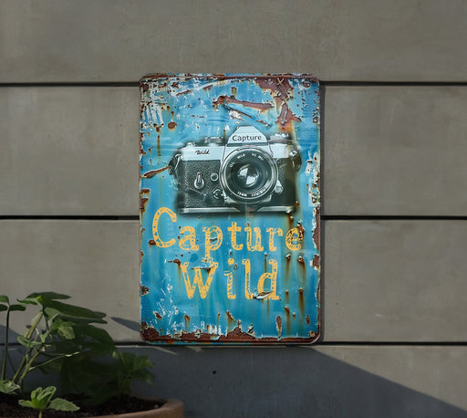 a blue sign with a camera on it