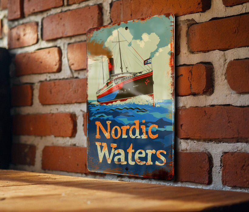 a picture of a boat on a brick wall