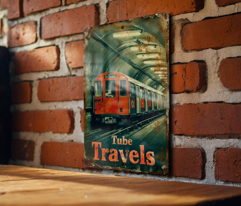 a picture of a train on a brick wall