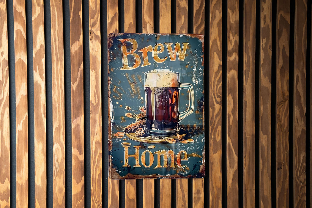 a beer sign hanging on a wooden wall