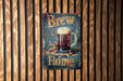 a beer sign hanging on a wooden wall