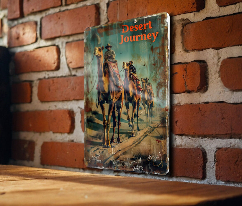 a sign on a brick wall that says desert journey