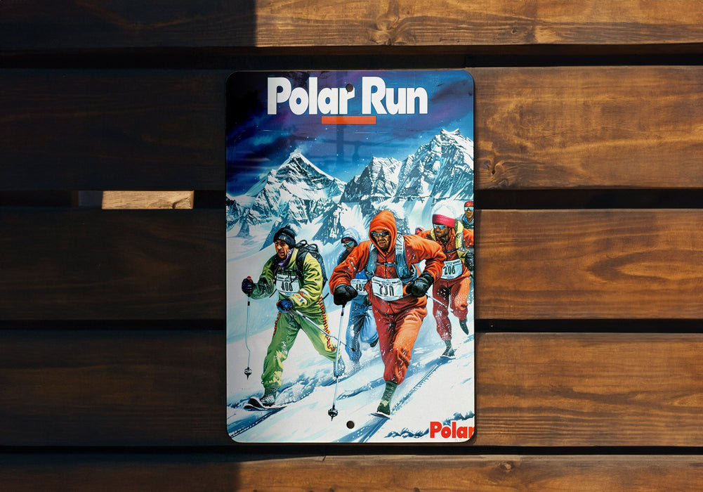 a polar run book sitting on a wooden bench