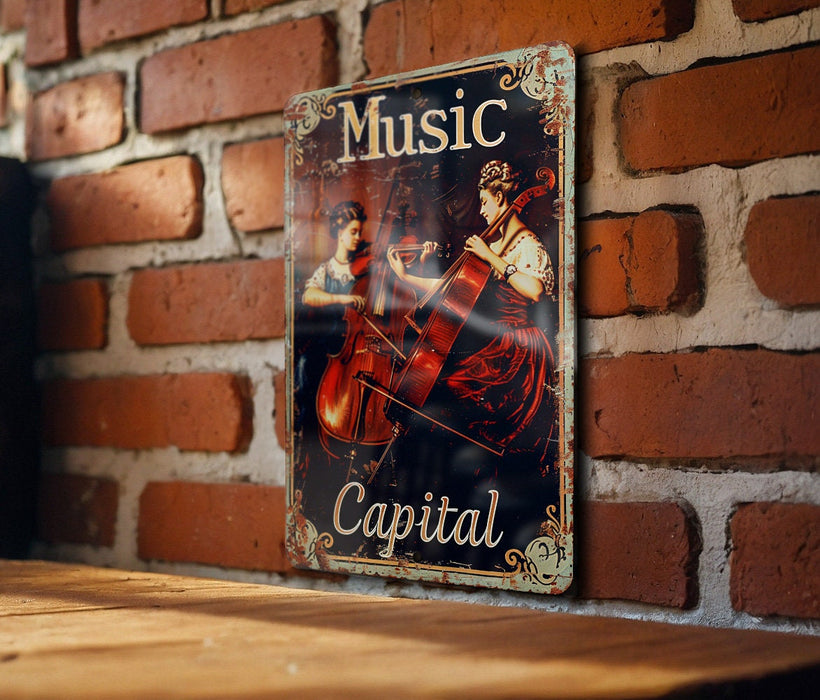 a picture of a music poster on a brick wall