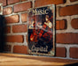 a picture of a music poster on a brick wall