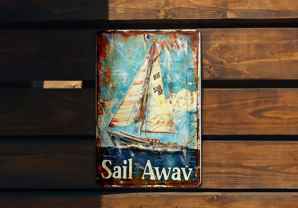 a sail away sign on a wooden wall