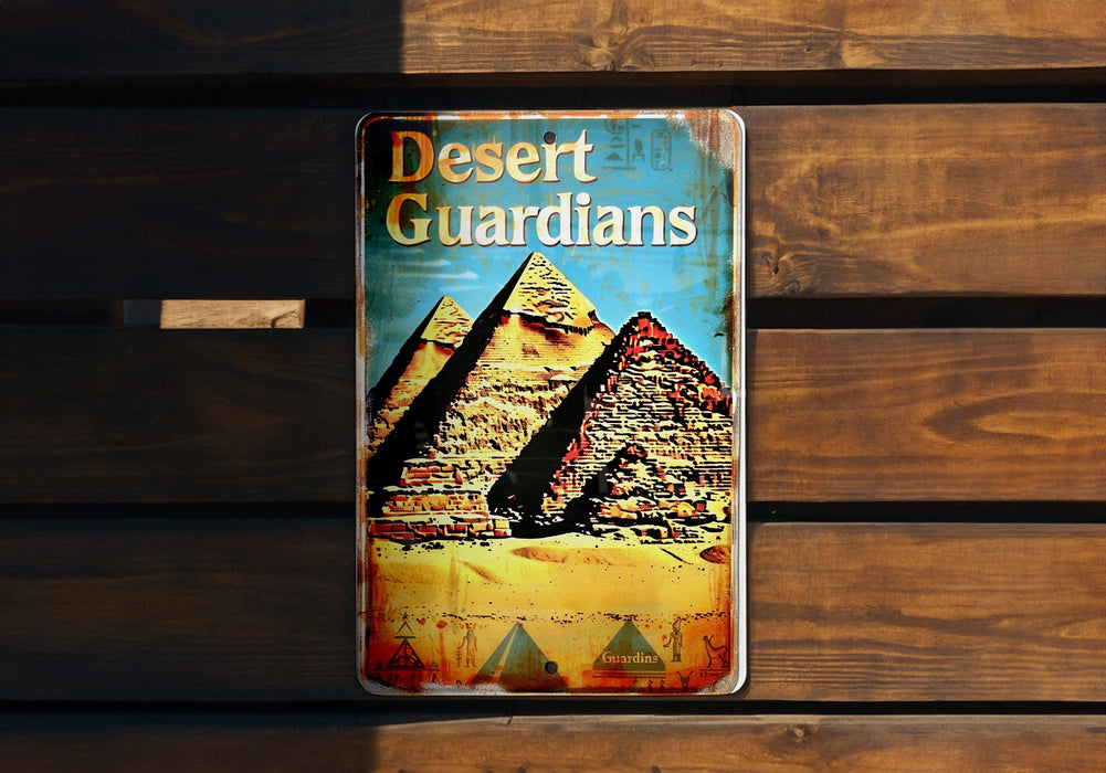a tin sign with a picture of a pyramid on it