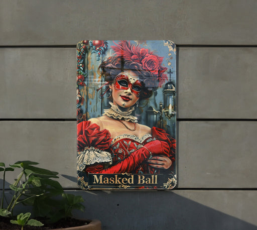 a painting of a woman with a mask on