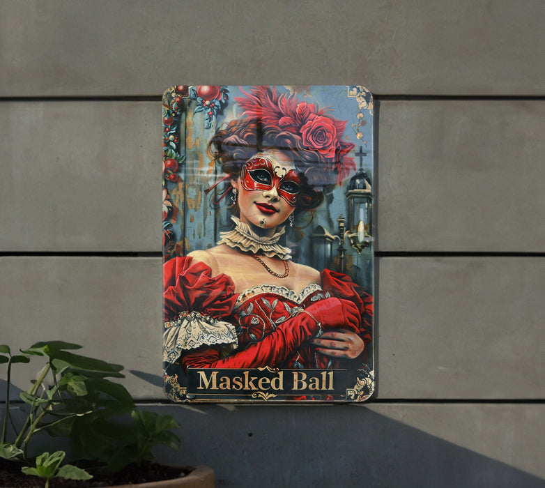 a painting of a woman with a mask on