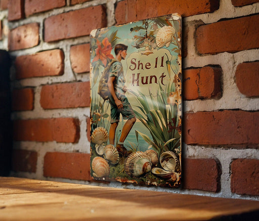 a sign on a brick wall that says she'll hunt