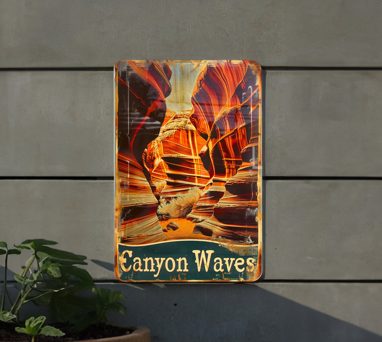 a sign on the side of a building that says canyon waves