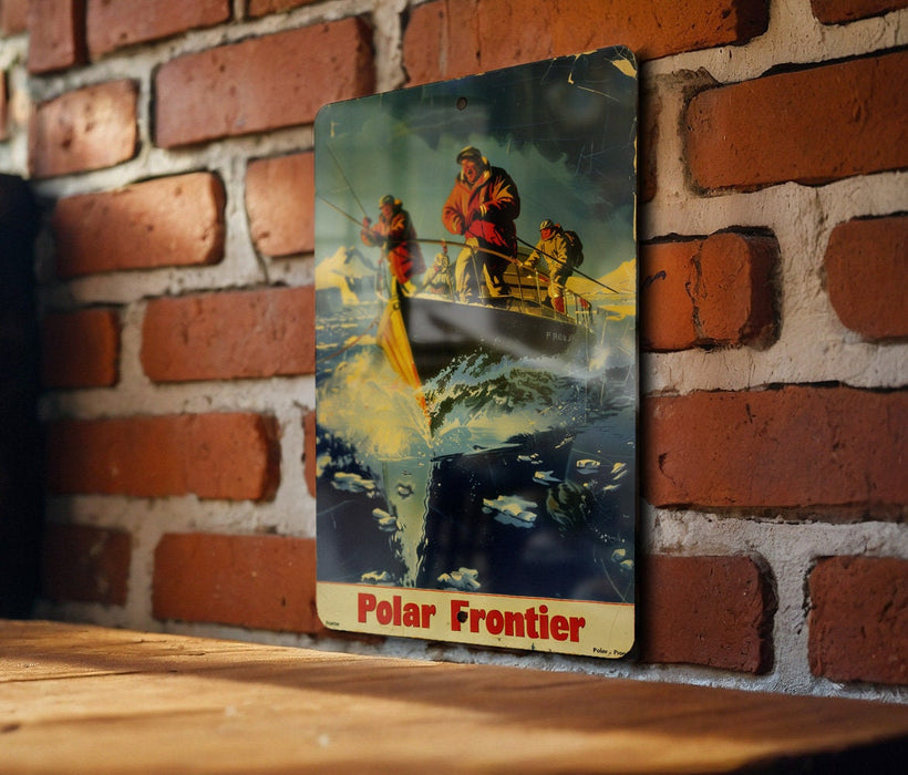 a picture of a man in a boat on a brick wall