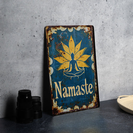 a sign that says namaste on it