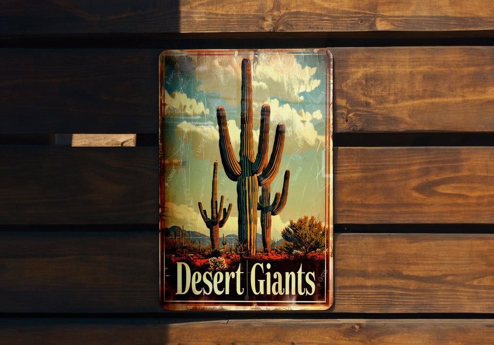 a sign on a wooden wall that says desert giants