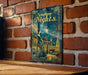 a picture of a poster on a brick wall