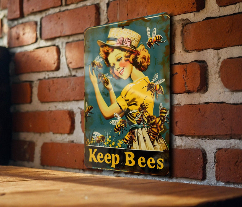 a sign on a brick wall that says keep bees