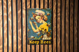 a picture of a woman with bees on a wall