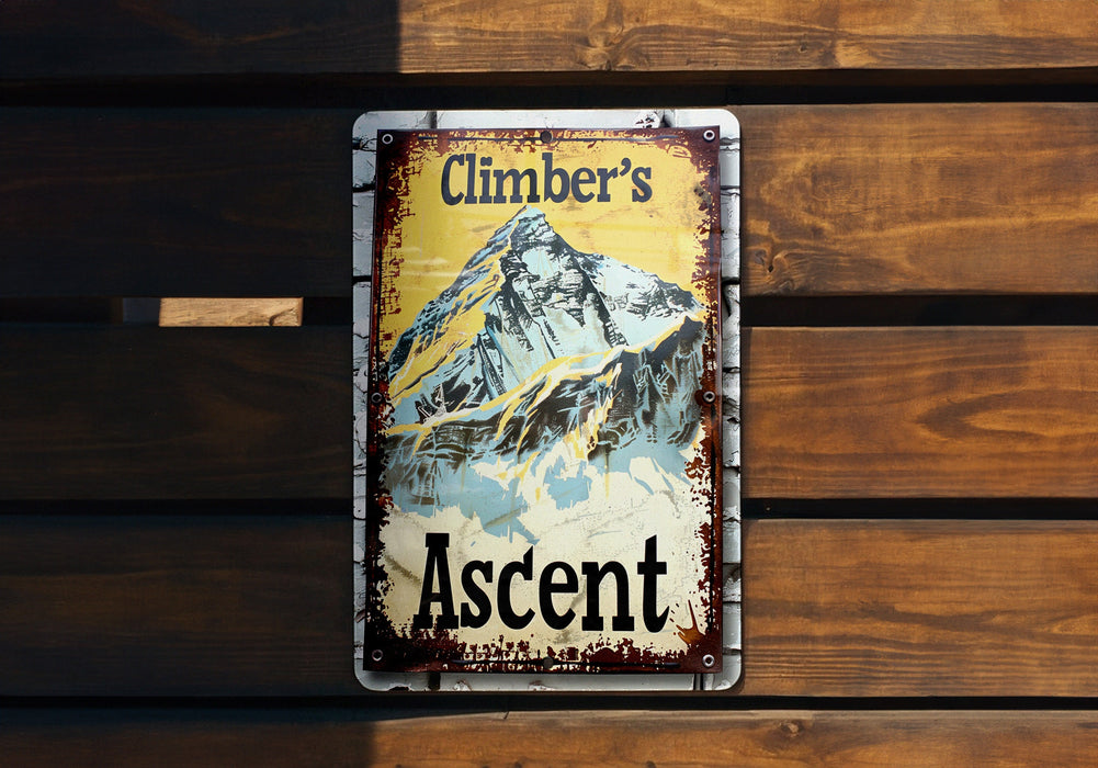 a sign on a wooden wall that says climbers ascent