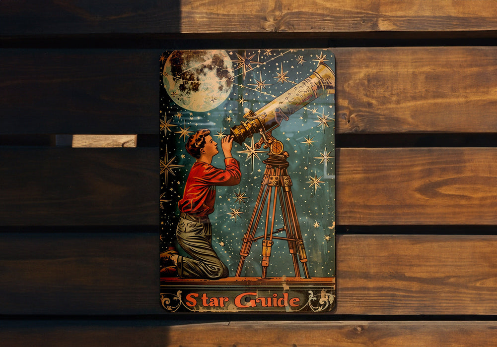 a book with a picture of a man looking through a telescope