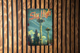 a sign on a wooden wall that says sky high