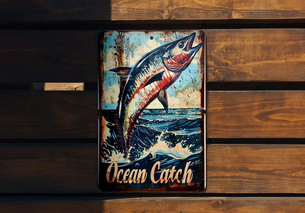 a picture of a fish on a wooden wall