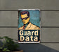 a metal sign with a picture of a man wearing sunglasses
