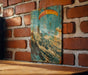 a wooden table with a painting on it