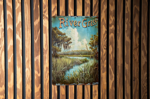a river gras sign hanging on a wooden wall