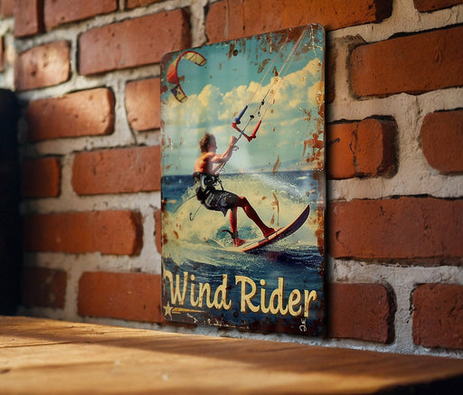 a picture of a man on a surfboard on a brick wall