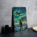 a painting of a man standing in front of an airplane