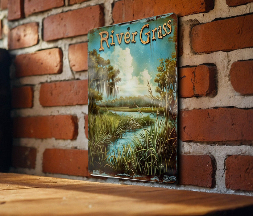 a picture of a river grass on a brick wall