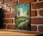 a picture of a river grass on a brick wall