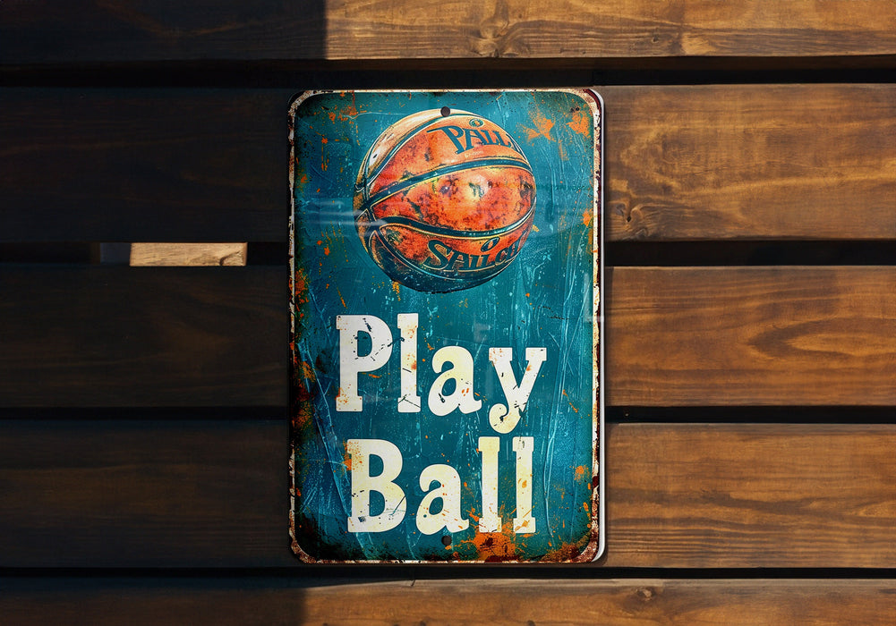 a sign that says play ball on it