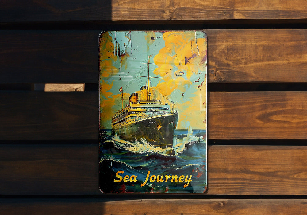 a wooden bench with a painting of a ship on it