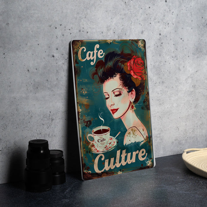 a picture of a woman with a cup of coffee