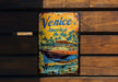 a sign on a wooden wall that says venice america