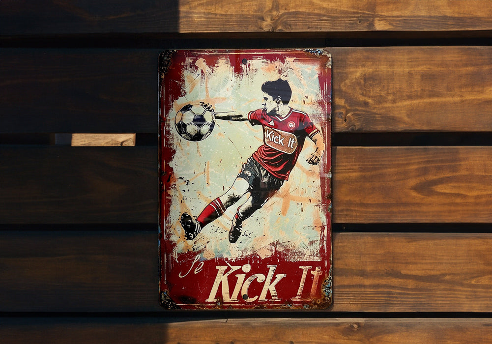 a painting of a man kicking a soccer ball