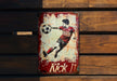 a painting of a man kicking a soccer ball