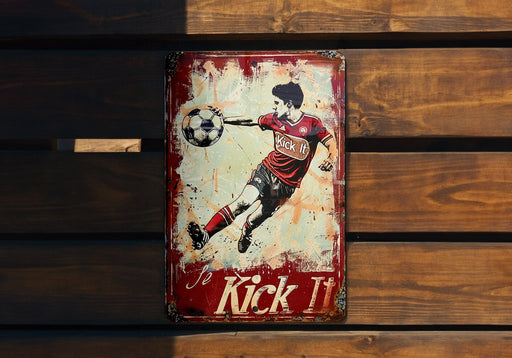 a painting of a man kicking a soccer ball