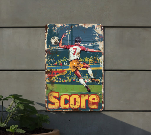 a painting of a soccer player on a wall