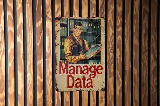 a sign on the side of a building that says manage data