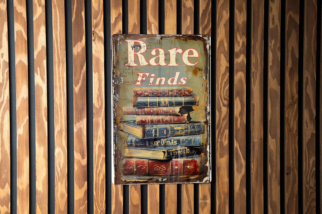 a sign on a wooden wall that says rare finds