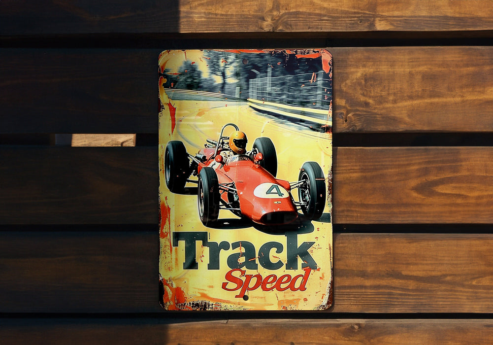 a sign on a wooden wall that says track speed