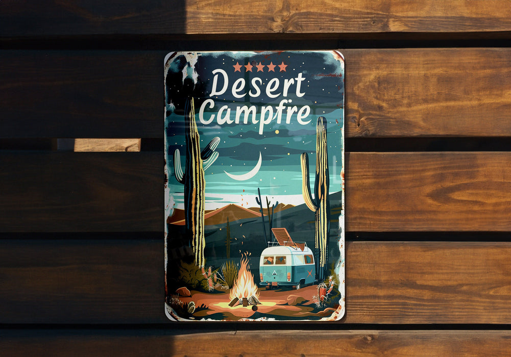 a can of desert campfire sitting on top of a wooden bench