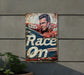 a sign on a wall that says race on