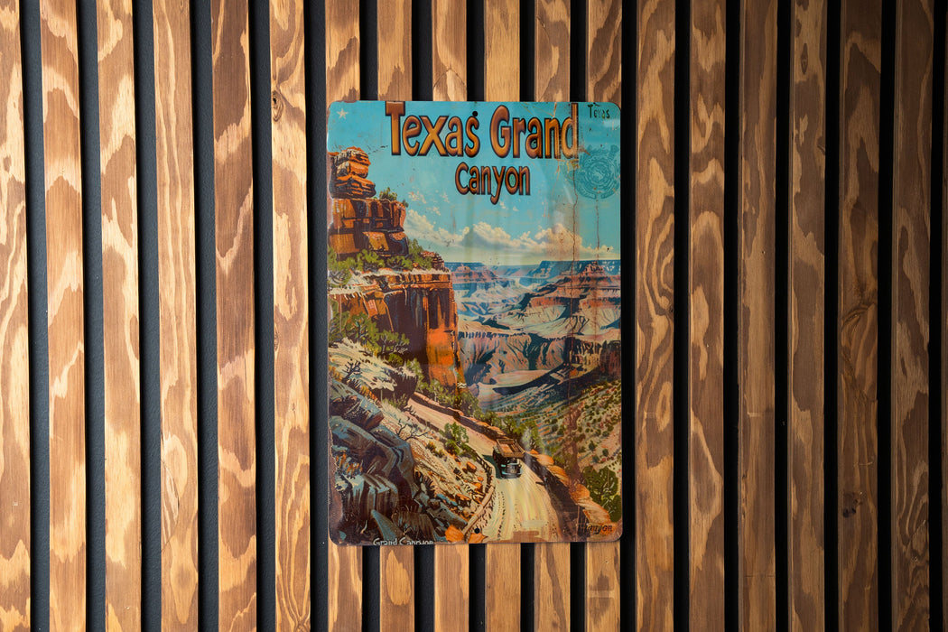 a sign on a wooden wall that says texas grand canyon