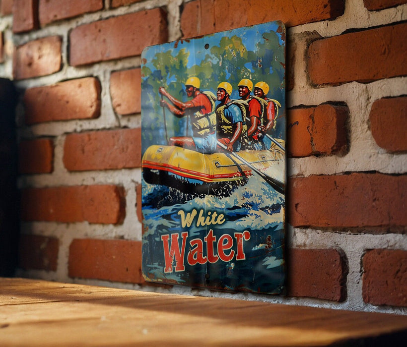 a picture of a raft on a brick wall