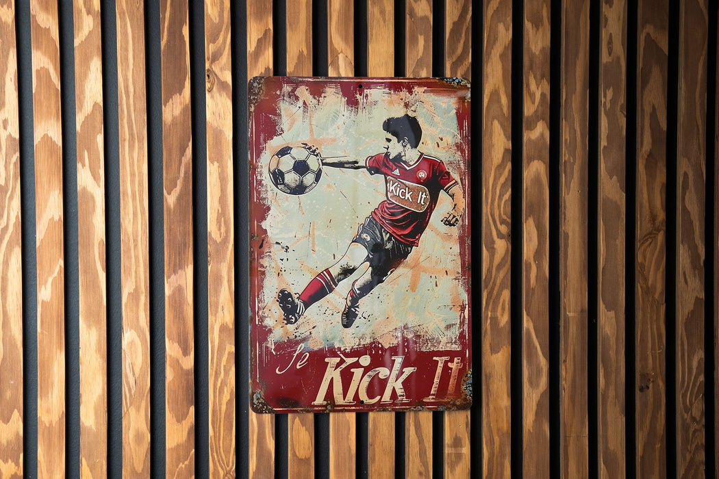 a painting of a man kicking a soccer ball