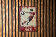 a painting of a man kicking a soccer ball