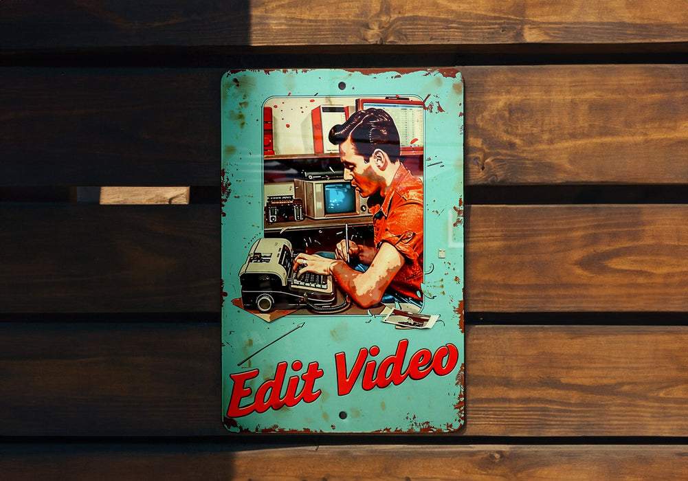 a sign on a wooden wall that says edit video